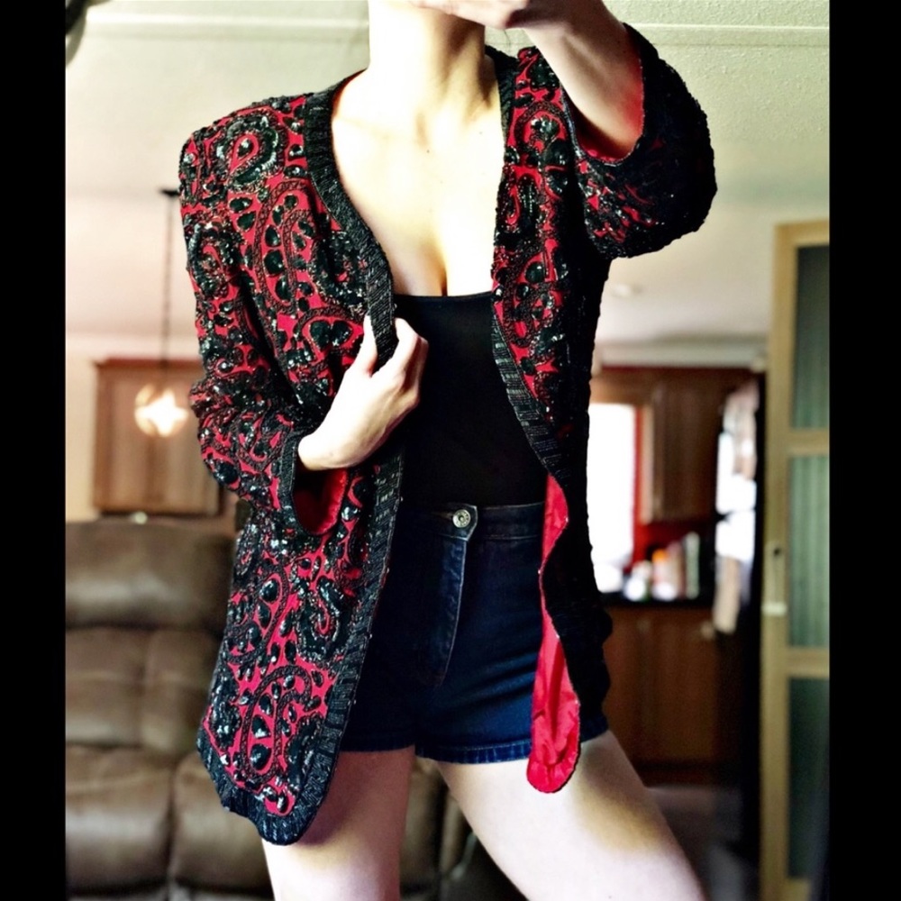 NITELINE Beaded & Sequin Embroidered Jacket Large